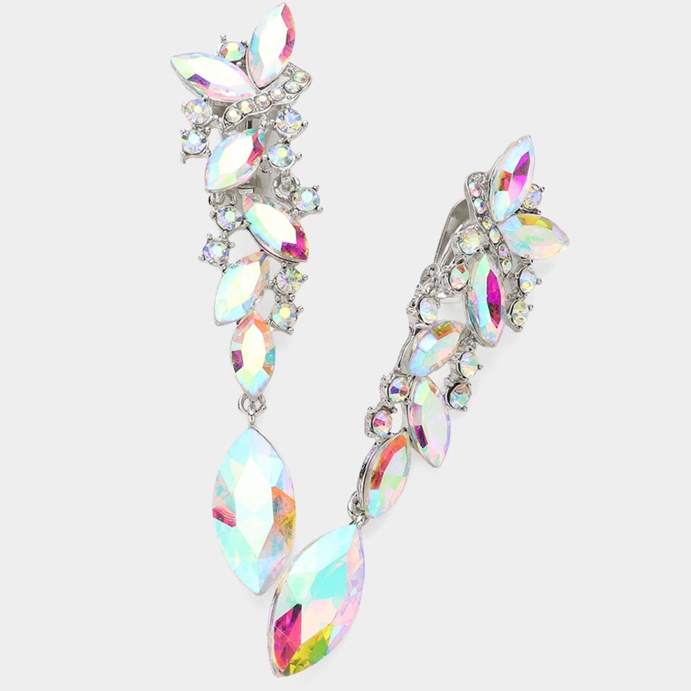 Marquise Crystal Drop Clip On Earrings